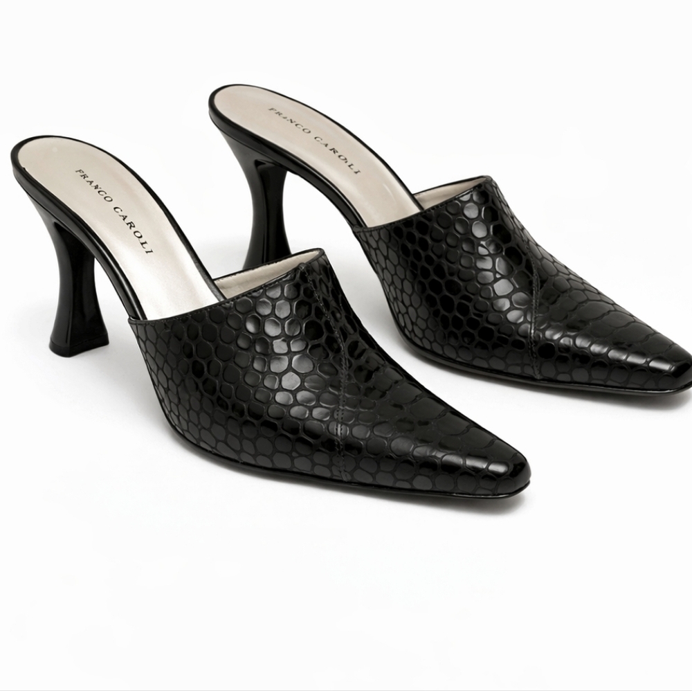 Franco Carolli Black Snake Print Mules